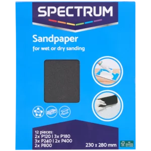 12 Set of Wet or Dry sandpaper - Grit 120 / 180 / 240 / 400 / 800