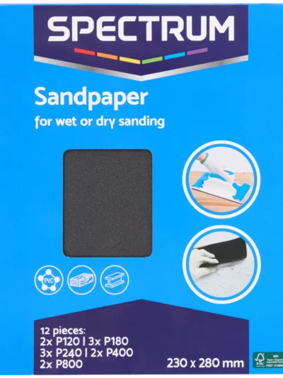 12 Set of Wet or Dry sandpaper - Grit 120 / 180 / 240 / 400 / 800