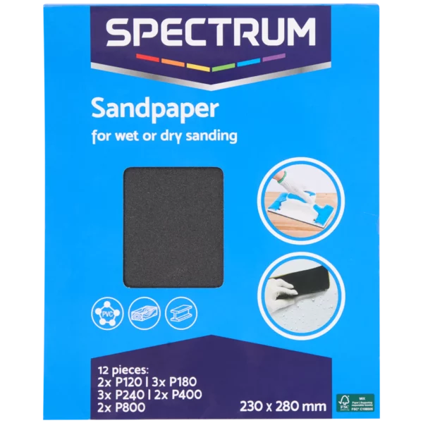 12 Set of Wet or Dry sandpaper - Grit 120 / 180 / 240 / 400 / 800